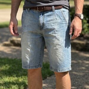 ALWAYS JEANS Mens Distressed 100% Cotton Blue Denim Shorts Sz32 Italy Streetwear